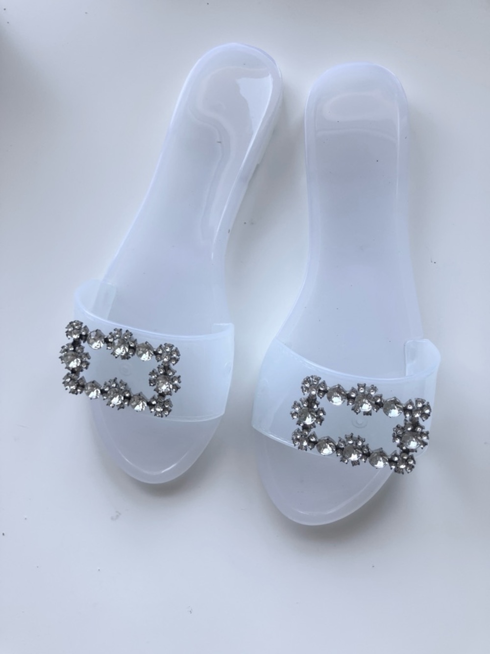 Clear Crystal-Embellished Slide Sandals - Women
